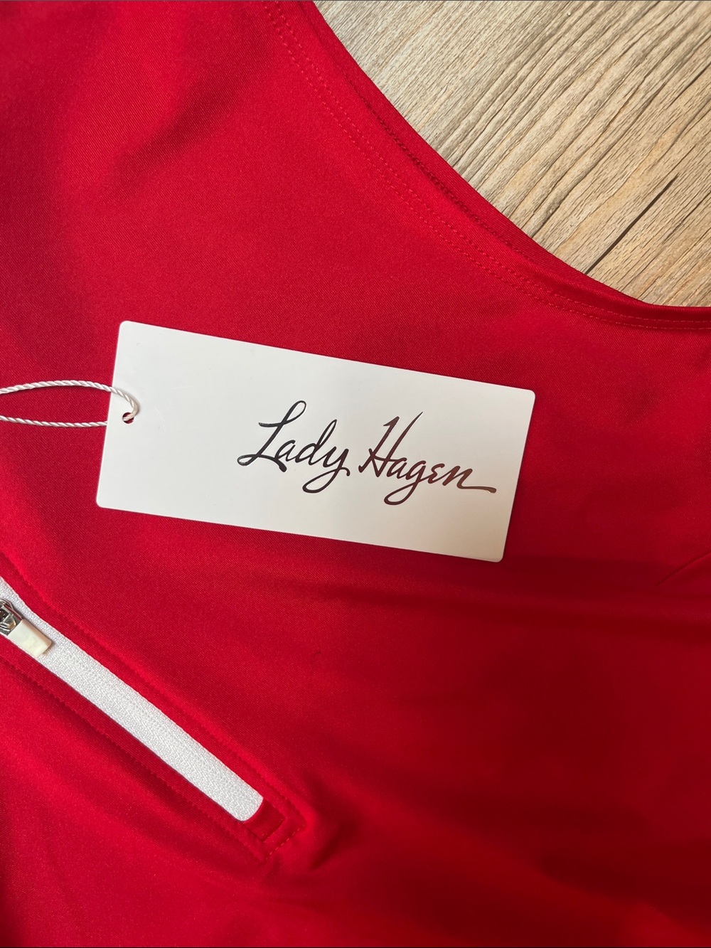 Lady Hagen Red Sleeveless Polo Tank with White Collar - Picture 2 of 4